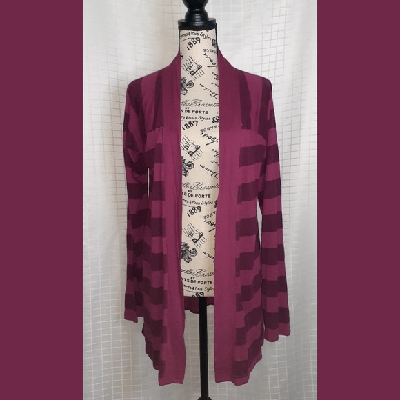 Allen Allen Pink Stripe Open Front Cardigan L - Picture 1 of 4
